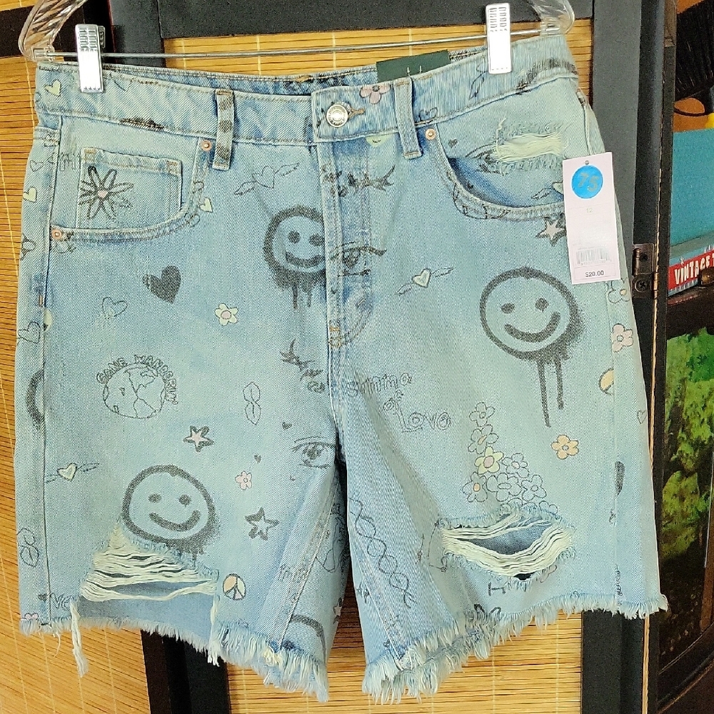 Wild Fable Light Blue Graphic Jean Shorts